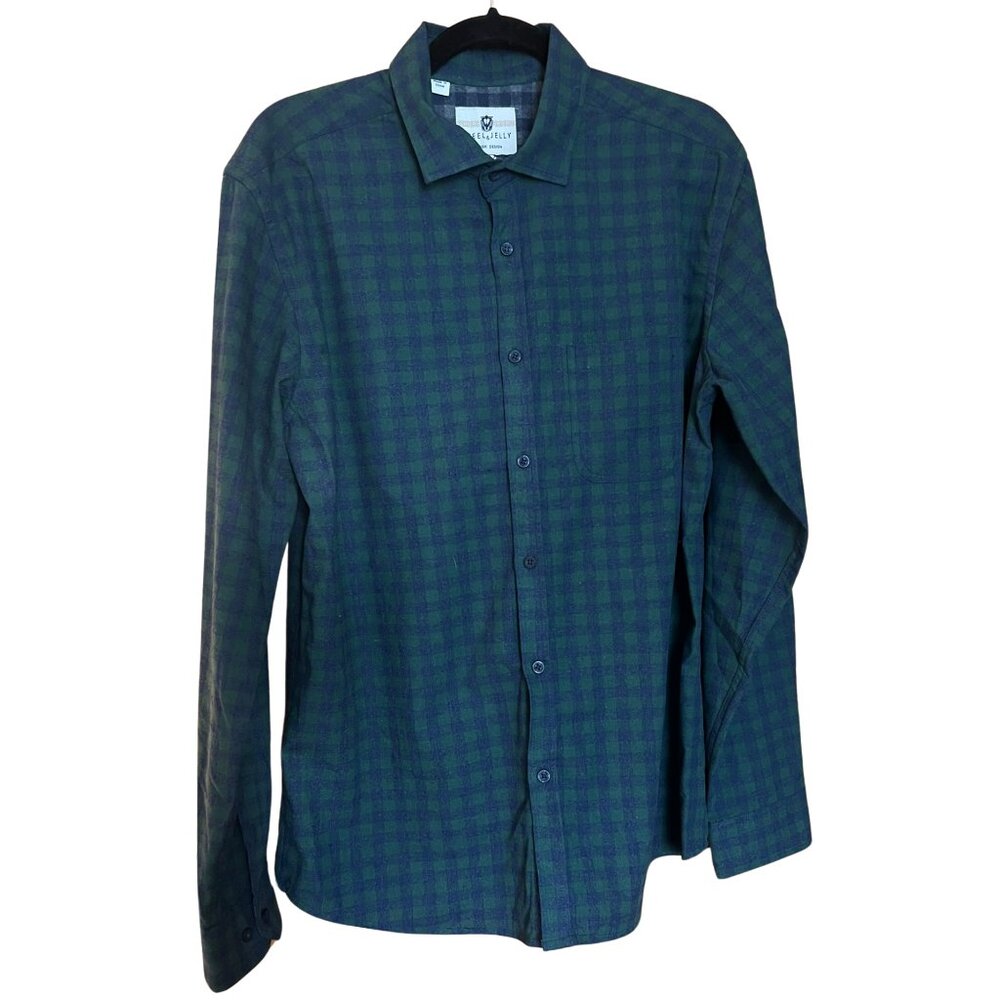 NWT! Blue & Green Checked Cotton Blend Button Down // Steel & Jelly Men's XL